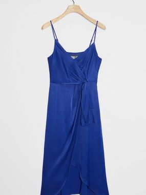 Anthropologie Giverny Midi Slip Dress Cobalt Blue Draped Spaghetti-Strap size 10